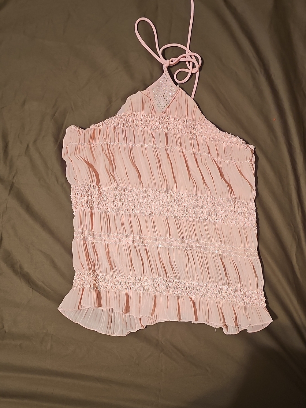 Light Pink Halter Smocked Ruffle Camisole Top